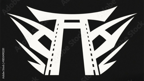 Black and white vector illustration of a Japanese kanji calligraphy symbol with a clean icon design