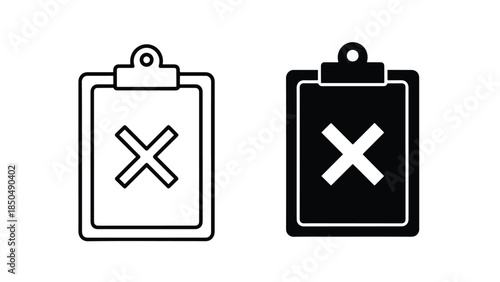 Clipboard with cross icons -  Vector icon set - Line and glyph solid icon set - Icon vector - Flat Design Icon - Solid icons vector collection - Blue icon set 