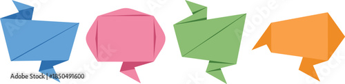 Colorful origami paper speech bubbles set for communication feedback messaging social media chat concepts illustration design
