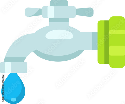 Water Conservation Faucet Dripping Blue Water Drop Illustration.