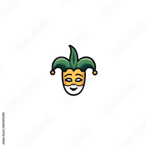 Stylized jester face illustration embodying mirthful revelry and playful theatrical performance
