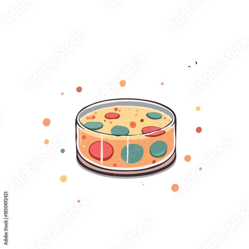 Stylized petri dish illustration showcasing vibrant colored colonies for scientific presentations