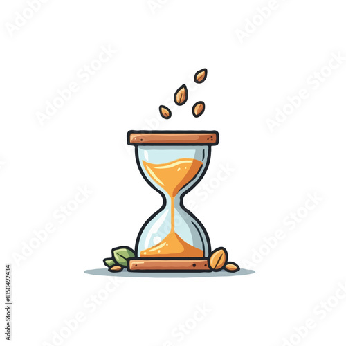 Stylized representation of time passage with sand grains flowing in a distinctive hourglass