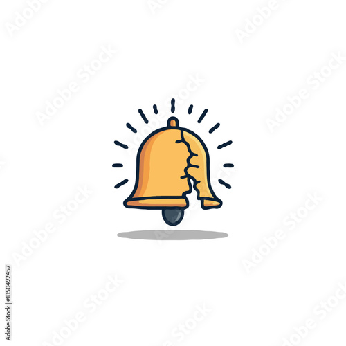 Symbolic bell with structural flaw evoking concepts like broken alerts or incomplete notifications