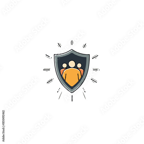 Symbol of unified team safety with shield protection depicts collaboration for successful ventures