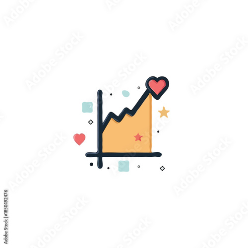 Uplifting hearts chart shows growth, positive sentiments, progress, and optimistic outlook through