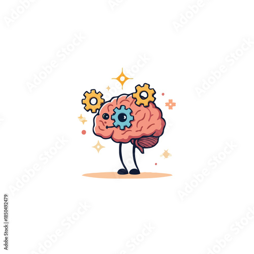 Whimsical Brain Character with Gears: Exploring Conceptual Thinking and Cognitive Processes in a