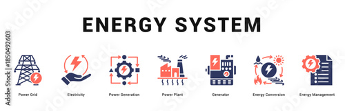 Energy System Modern and clean web banner illustration featuring thematic icons for visual communication