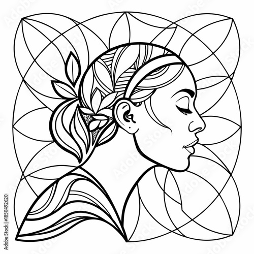 Profile of a woman with floral hair