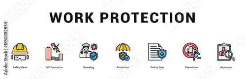 Work Protection Modern and clean web banner illustration featuring thematic icons for visual communication
