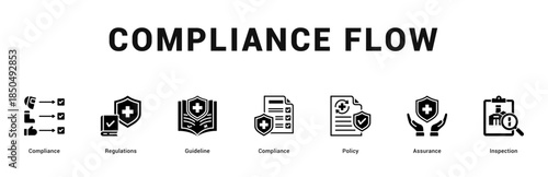 Compliance Flow Modern and clean web banner illustration featuring thematic icons for visual communication