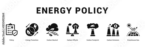 Energy Policy Modern and clean web banner illustration featuring thematic icons for visual communication