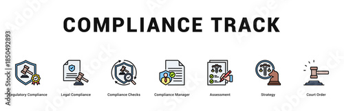 Compliance Track Modern and clean web banner illustration featuring thematic icons for visual communication