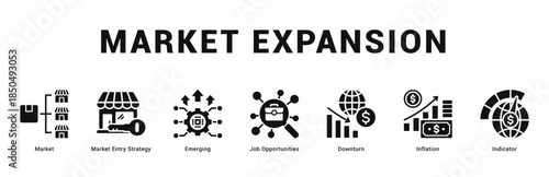 Market Expansion Modern and clean web banner illustration featuring thematic icons for visual communication