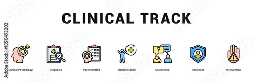 Clinical Track Modern and clean web banner illustration featuring thematic icons for visual communication