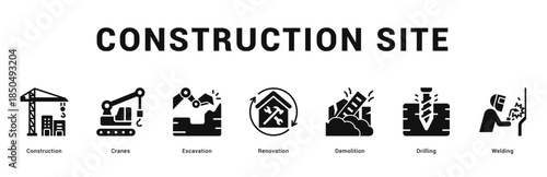 Construction Site Modern and clean web banner illustration featuring thematic icons for visual communication