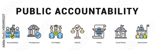 Public Accountability Modern and clean web banner illustration featuring thematic icons for visual communication