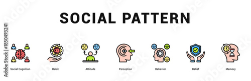 Social Pattern Modern and clean web banner illustration featuring thematic icons for visual communication