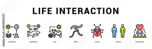 Life Interaction Modern and clean web banner illustration featuring thematic icons for visual communication