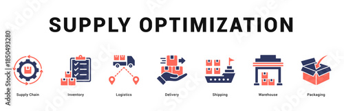 Supply Optimization Modern and clean web banner illustration featuring thematic icons for visual communication
