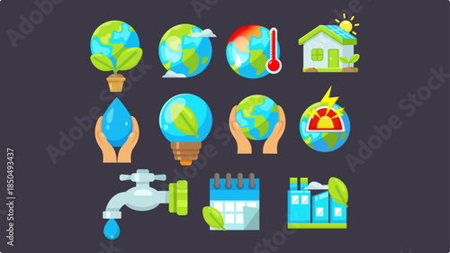 Set of environmental conservation and global warming icons.