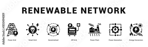 Renewable Network Modern and clean web banner illustration featuring thematic icons for visual communication