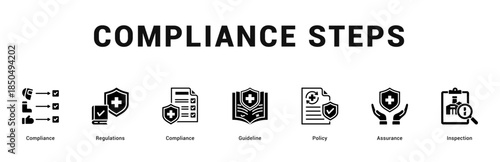 Compliance Steps Modern and clean web banner illustration featuring thematic icons for visual communication