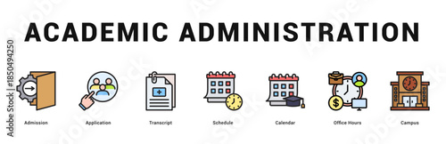 Academic Administration Modern and clean web banner illustration featuring thematic icons for visual communication