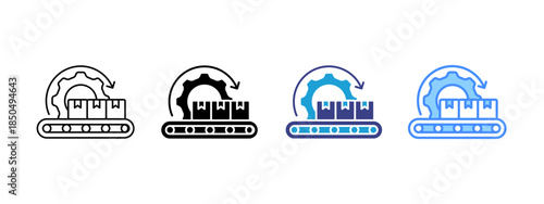Production Line icon set multiple style collection