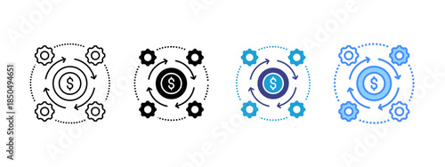 Financial System icon set multiple style collection