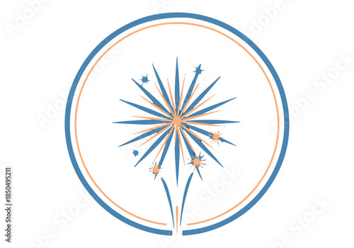 Vibrant abstract firework burst illustration within a stylish circular frame, symbolizing joyous celebrations, festive events, and exciting holiday moments with a modern graphic design