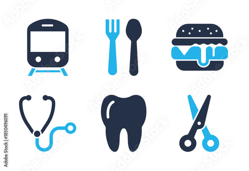 Public Services and Daily Needs icon set. Solid glyph series icons