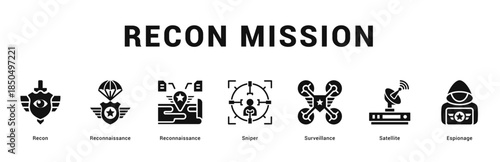 Recon Mission Modern and clean web banner illustration featuring thematic icons for visual communication