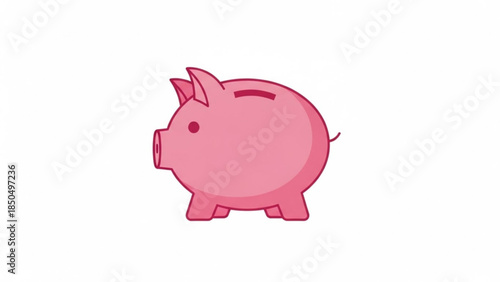 Pink piggy bank icon simple flat illustration for finance and savings concept isolated on white background