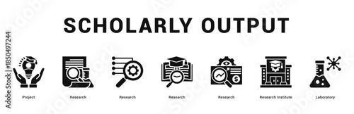 Scholarly Output Modern and clean web banner illustration featuring thematic icons for visual communication