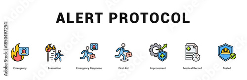 Alert Protocol Modern and clean web banner illustration featuring thematic icons for visual communication
