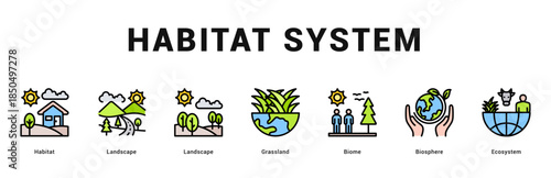 Habitat System Modern and clean web banner illustration featuring thematic icons for visual communication