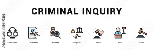 Criminal Inquiry Modern and clean web banner illustration featuring thematic icons for visual communication