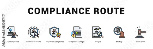 Compliance Route Modern and clean web banner illustration featuring thematic icons for visual communication