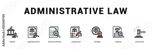 Administrative Law Modern and clean web banner illustration featuring thematic icons for visual communication