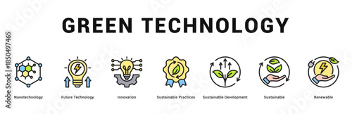Green Technology Modern and clean web banner illustration featuring thematic icons for visual communication