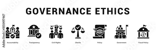 Governance Ethics Modern and clean web banner illustration featuring thematic icons for visual communication
