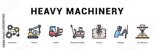 Heavy Machinery Modern and clean web banner illustration featuring thematic icons for visual communication