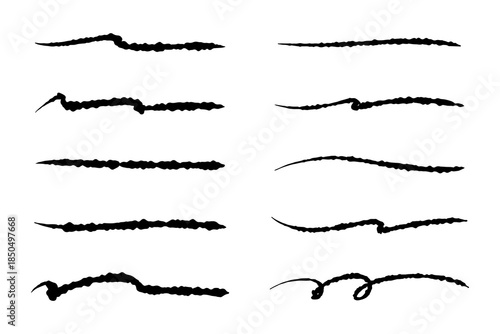 set of rough hand drawn ink brush strokes and underline textures