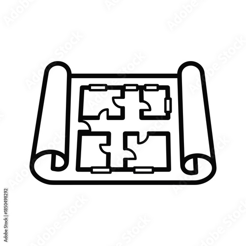 Simple floor plan illustration on a scroll
