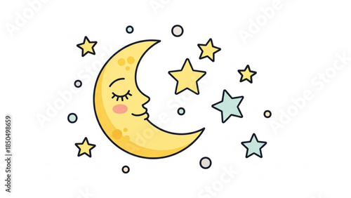 Cute sleeping crescent moon with stars a charming illustration for childrens bedtime stories nursery decor and sleep-related concepts