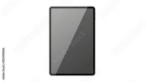 Blank dark grey tablet screen isolated on white background representing a digital device for technology and communication concepts