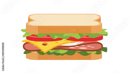 Delicious stacked sandwich with ham cheese lettuce and tomato a simple flat vector illustration for food concepts and cafe menus