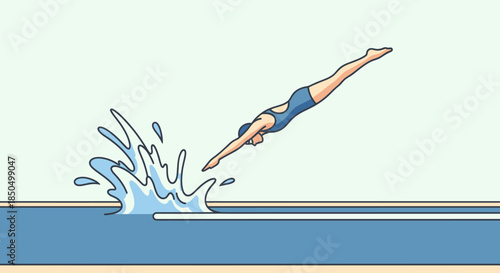 Swimmer diving into a pool with a dynamic water splash.
