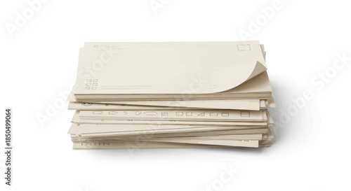 Stack of documents on a white background, ready for processing.